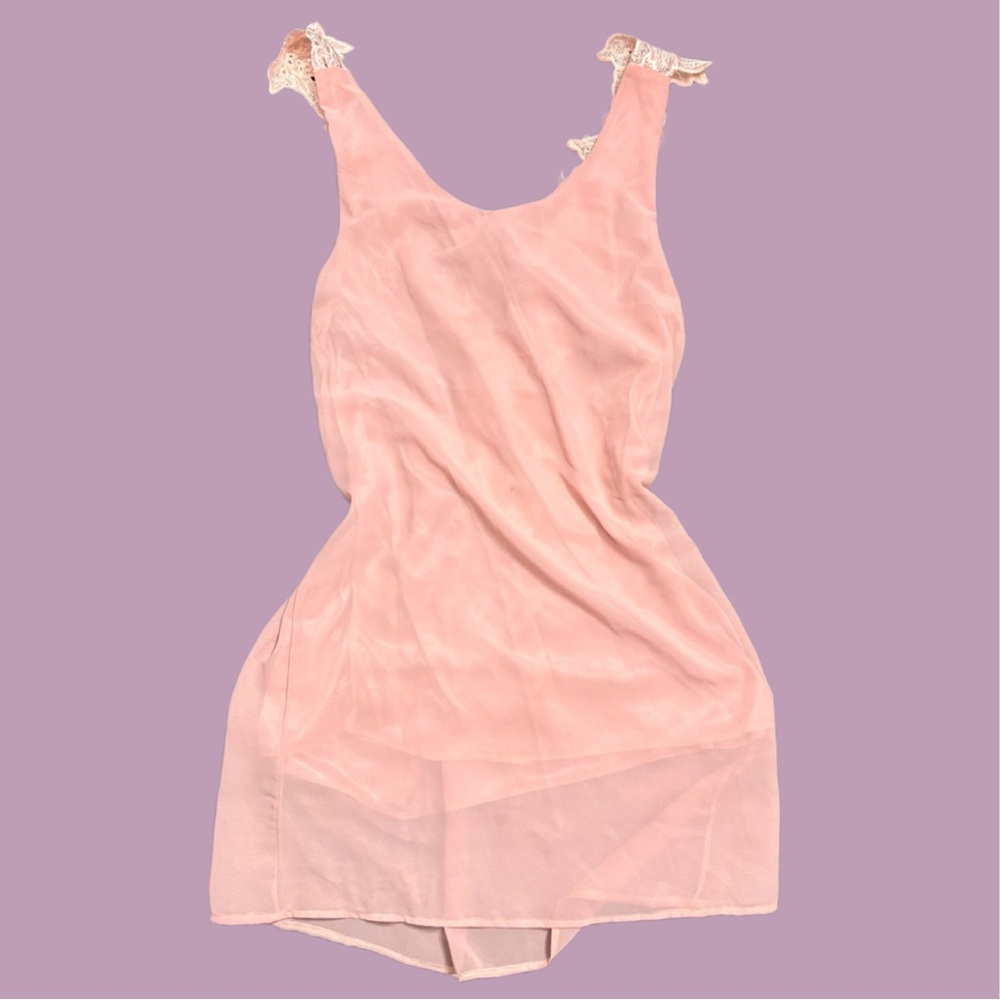 Pink lace and satin backless slip dress US small